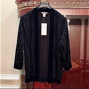 Birch Hill Velvet trimmed sequined black cardigan Sz.S